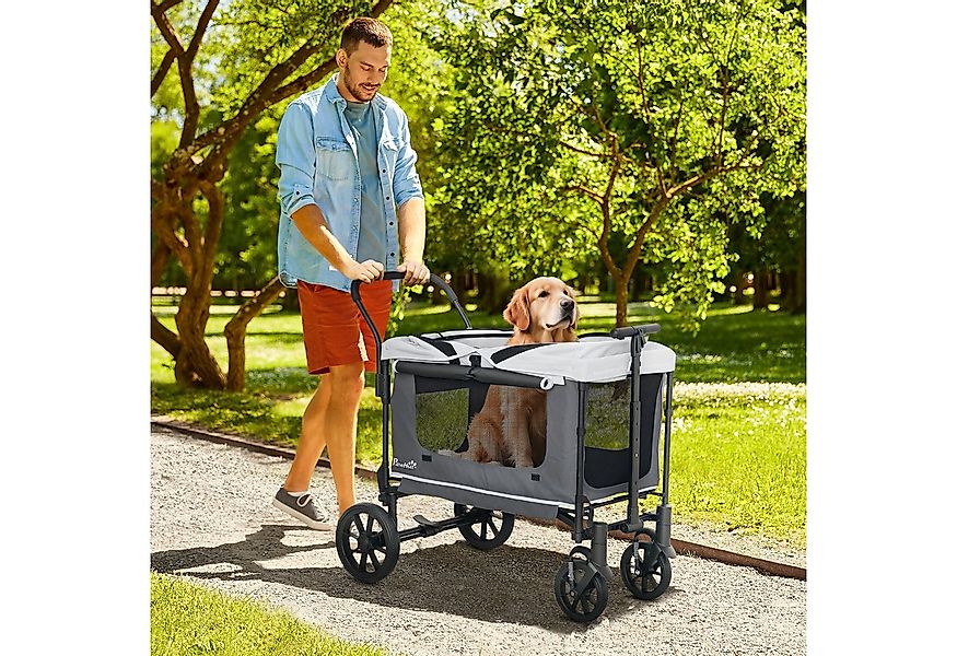 PawHut Hundebuggy mit Kissen, Netzfenstern, 2 Türen, Aufbewahrungstasche, ( günstig online kaufen