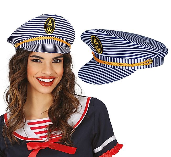 Fiestas Guirca Kostüm, Lotsenmaritime Mütze Captain Segeltuch Streifen Blau günstig online kaufen