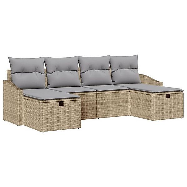 vidaXL Loungesofa 6-teiliges Garten Sofa Set mit Kissen Beige Poly Rattan, günstig online kaufen