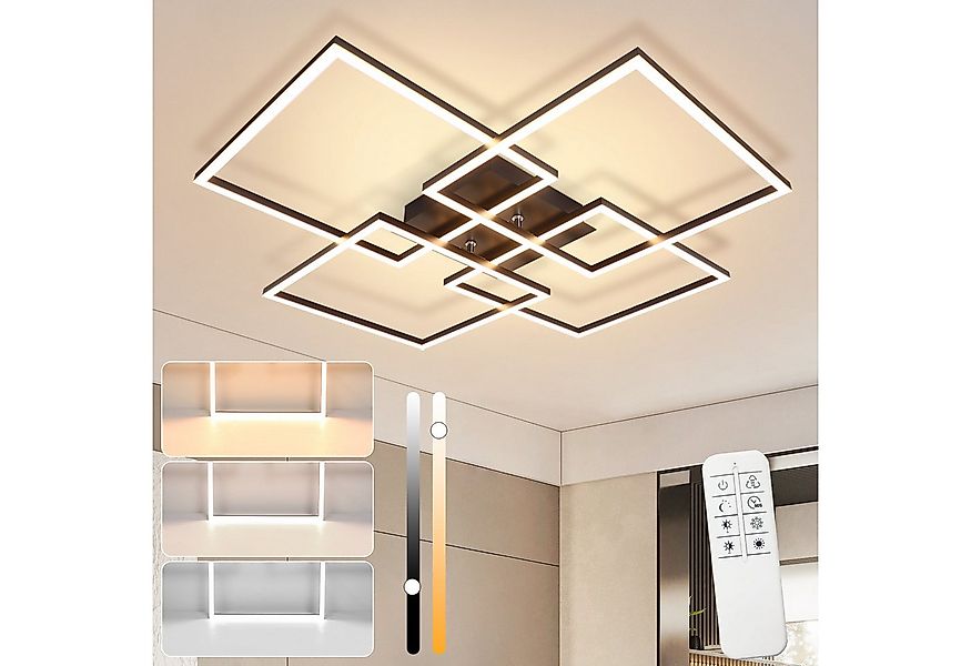 ZMH LED Deckenleuchte Wohnzimmer 72CM Schwarz/Silber RechteckigDimmbar 48W günstig online kaufen