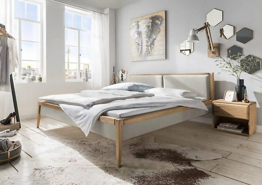 Natur24 Bett Bett Maxime III Wildeiche massiv 180x200 cm mit Polsterkopftei günstig online kaufen