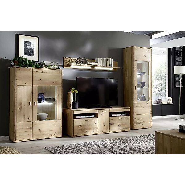 Wohnwand Wohnzimmer ROSARIO-05 TV-Möbel aus massiver Balkeneiche Bianco, mi günstig online kaufen