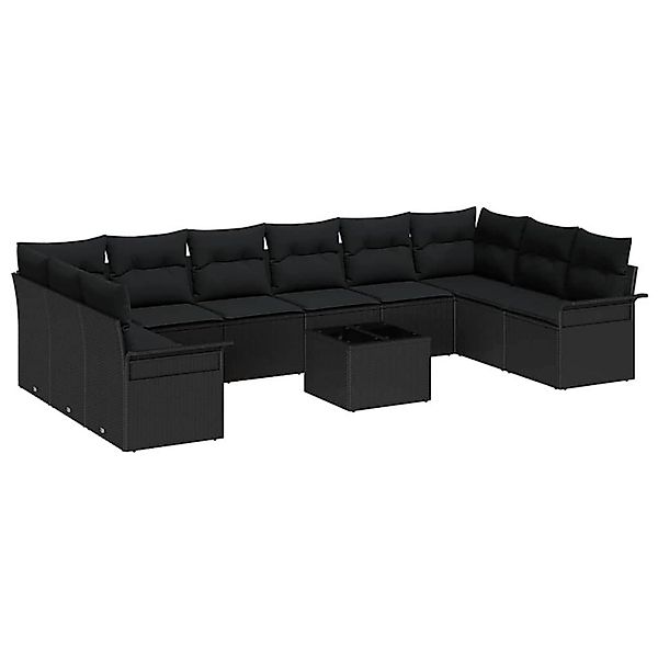 vidaXL Garten-Sofa-Set mit Kissen 11-Tlg Schwarz Poly Rattan 3345553 günstig online kaufen