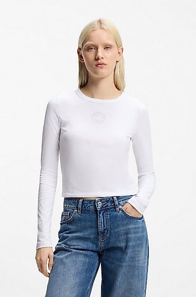 HUGO Blue Langarmshirt Daliriee cropped, Rundhals, mit Strassbesatz günstig online kaufen