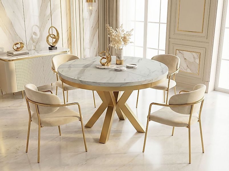 WFL GROUP Esstisch Clara Gold im Loft-Stil rund ausziehbar mit goldenen Met günstig online kaufen