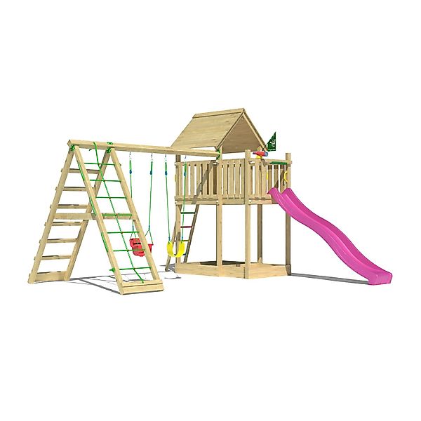 Jungle Gym Spiel Canopy Holz Doppelschaukel Kletterbock Rutsche Fuchsia günstig online kaufen