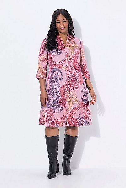 Ulla Popken Jerseykleid Kleid A-Linie Kelchkragen V-Ausschnitt 3/4-Arm günstig online kaufen