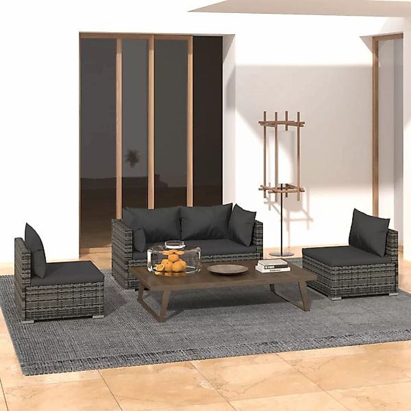 Vidaxl 4-tlg. Garten-lounge-set Mit Kissen Poly Rattan Grau günstig online kaufen