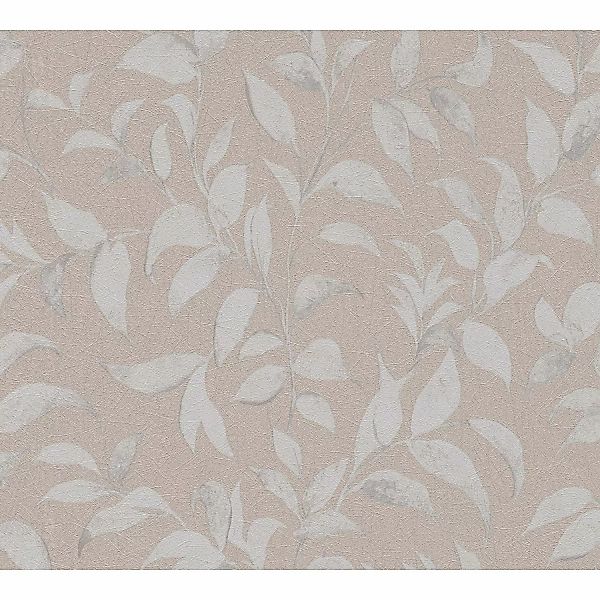 Bricoflor Blätter Tapete in Beige Grau Florale Vliestapete mit Vinyl Strukt günstig online kaufen