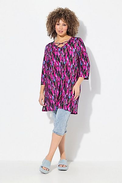 Ulla Popken Longshirt Longshirt A-Linie Zierbänder V-Ausschnitt 3/4-Arm günstig online kaufen