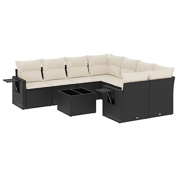 vidaXL 9-Tlg Garten-Sofagarnitur mit Kissen Schwarz Poly Rattan 3219955 günstig online kaufen