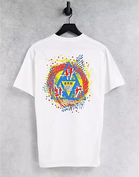 HUF – T-Shirt in Weiß mit aufleuchtendem Rad-Print am Rücken günstig online kaufen