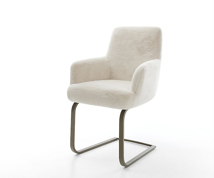 Freischwinger Heira-Flex mit Armlehnen Plüsch Creme-Weiß Freischwinger flac günstig online kaufen