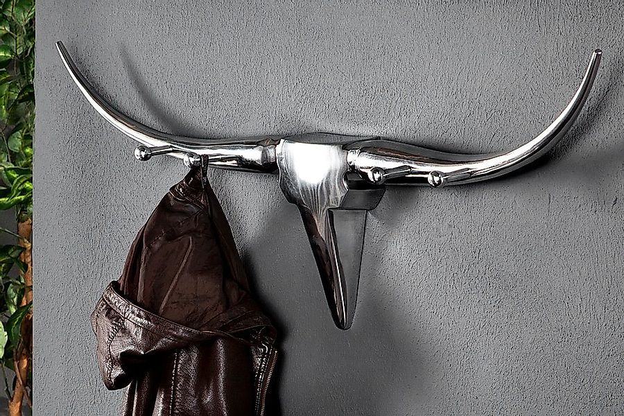 riess-ambiente Wandgarderobe BULL 100cm silber, Metall · Stierkopf · Modern günstig online kaufen