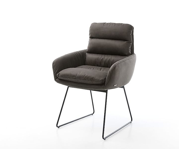 Esszimmerstuhl Abelia-Flex mit Armlehnen Mikrofaser Anthrazit Vintage Kufen günstig online kaufen