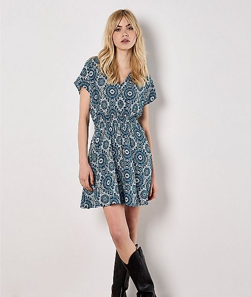 Apricot Minikleid Batik Print Minikleid mit Smokdetails günstig online kaufen