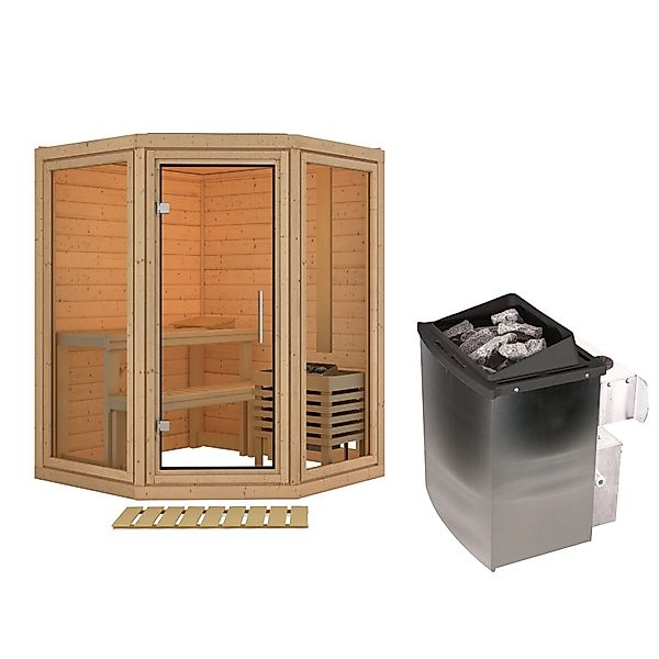 Karibu Sauna Ebba mit Ofen 9 kW Integriert Naturbelassen günstig online kaufen