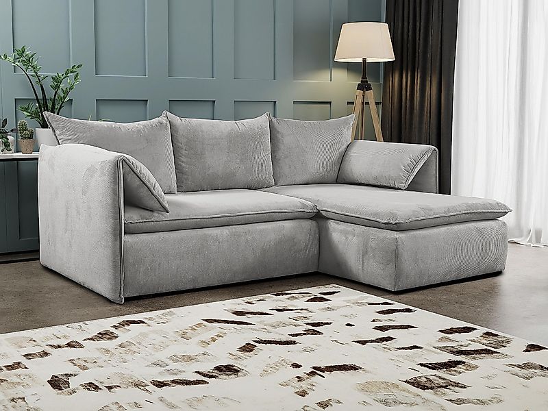 Ecksofa mit Schlaffunktion - Ecke Rechts - Feincord - Hellgrau - TEODORA günstig online kaufen