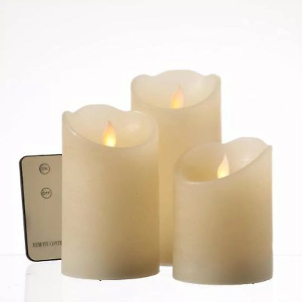 MARELIDA LED Kerzenset mit Fernbedienung Echtwachs 3 Größen 3er Set weiß günstig online kaufen