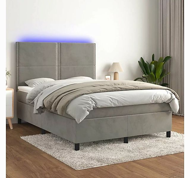 vidaXL Boxspringbett Boxspringbett mit Matratze LED Hellgrau 140x200 cm Sam günstig online kaufen