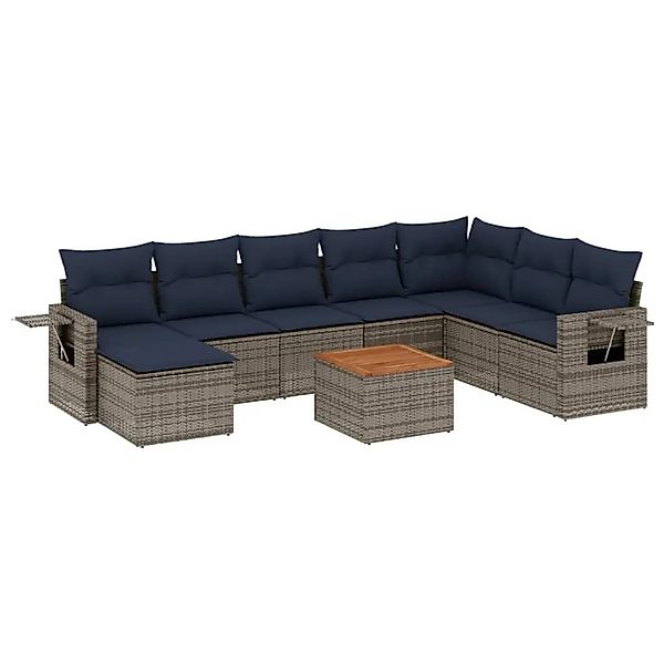 vidaXL 9-Tlg Gartensofa-Set mit Kissen Grau Polyrattan 3224703 günstig online kaufen