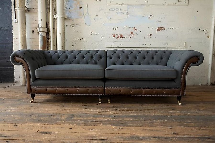 Xlmoebel Sofa Großes Sofa mit 4 Sitzplätzen in Schwarz Chesterfield-Stil, H günstig online kaufen