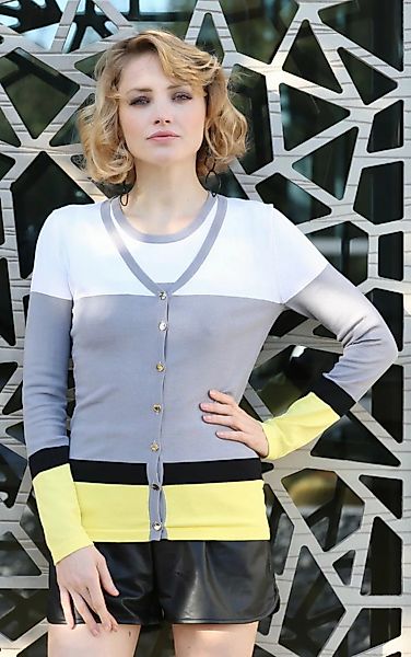 Passioni Cardigan Twinset im Farbblock Weiß, Grau, Gelb und Schwarz günstig online kaufen