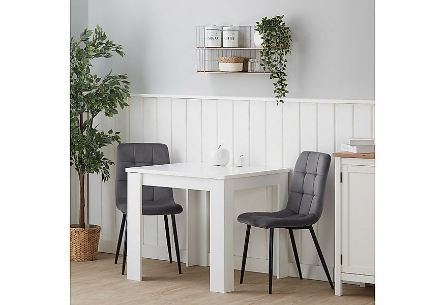 Homestyle4u Essgruppe Esstisch 80x80 mit 2 Stühle Samt Weiß Küchentisch kle günstig online kaufen