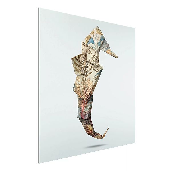 Alu-Dibond Bild Kunstdruck - Quadrat Origami Seepferdchen günstig online kaufen
