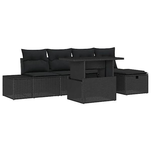 vidaXL 6-Tlg Garten-Sofagarnitur mit Kissen Schwarz Poly Rattan 3361202 günstig online kaufen