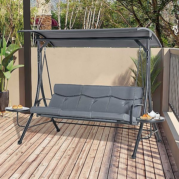 Outsunny Hollywoodschaukel mit verstellbarem Sonnendach, 3-Sitzer, günstig online kaufen