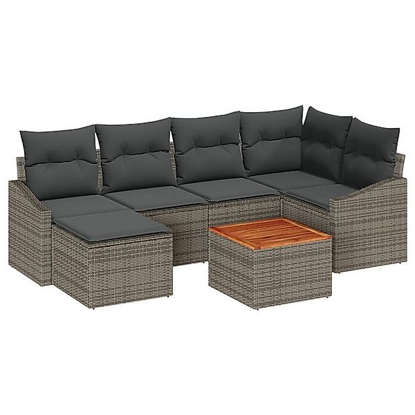 vidaXL Loungesofa 7-tlg. Garten-Sofagarnitur mit Kissen Grau Poly Rattan, 7 günstig online kaufen