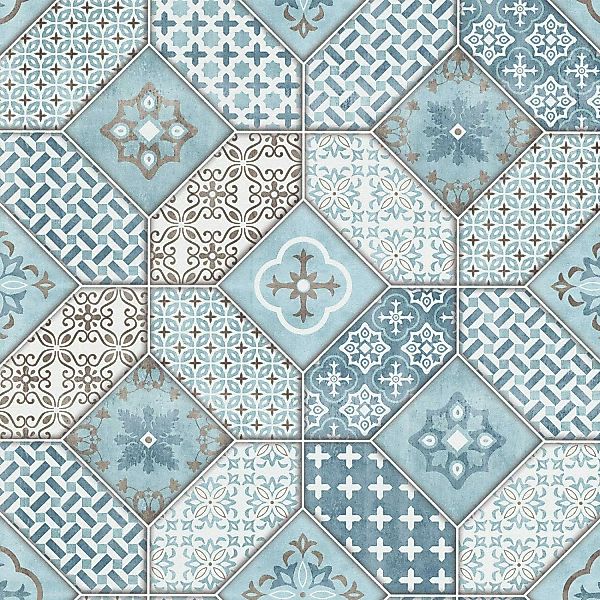 Bricoflor Vintage Tapete in Fliesenoptik Landhaus Vliestapete in Blau Weiß günstig online kaufen