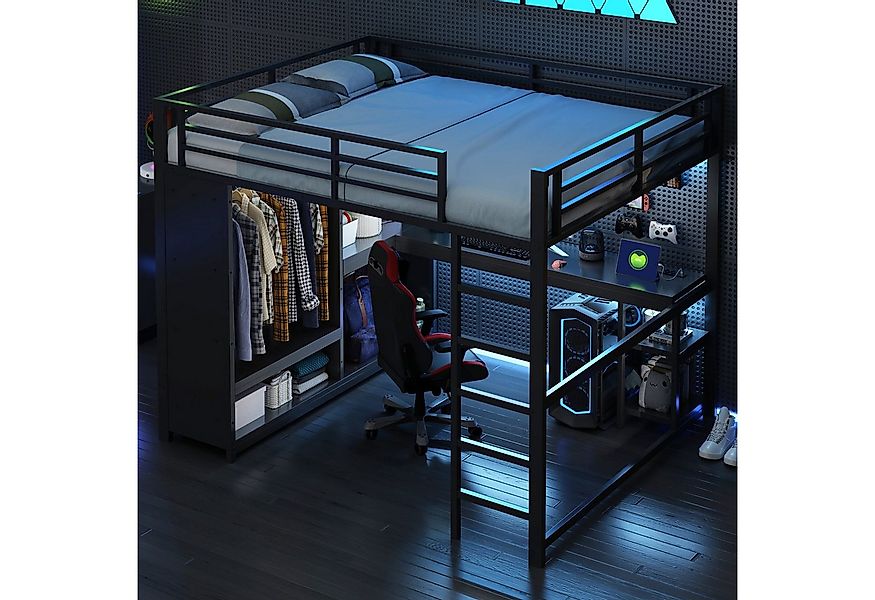 STILVORA Hochbett 160x200 Metallbett mit LED Jungendbett mit Schreibtisch&K günstig online kaufen