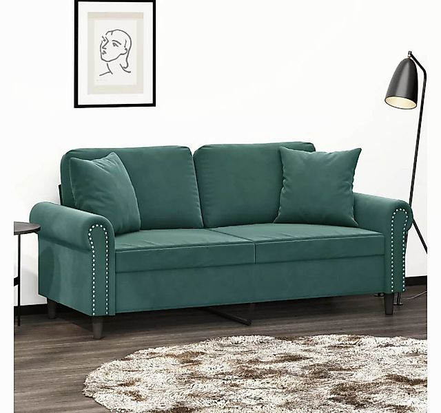 vidaXL Sofa, 2-Sitzer-Sofa mit Zierkissen Dunkelgrün 140 cm Samt günstig online kaufen