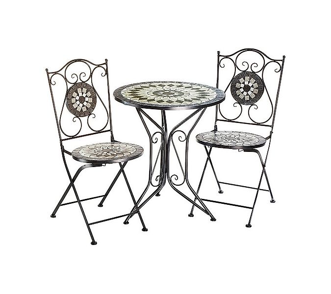 Kobolo Balkonset Tischgruppe Set MOSAIK Metall Mosaik grau schwarz, (3-tlg) günstig online kaufen