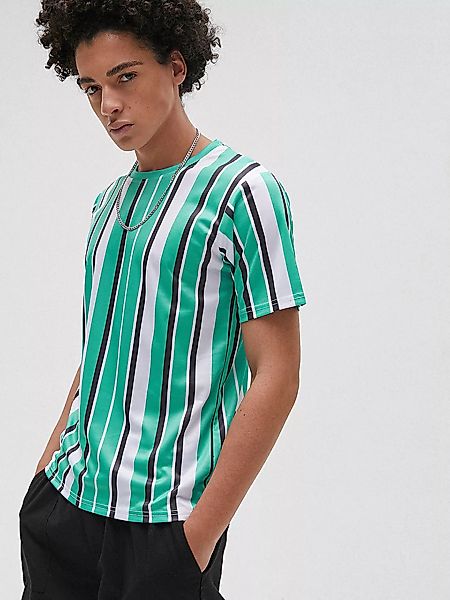 Herren gestreifter Druck O-Ausschnitt Kurzarm Casual Sommer T-Shirts günstig online kaufen