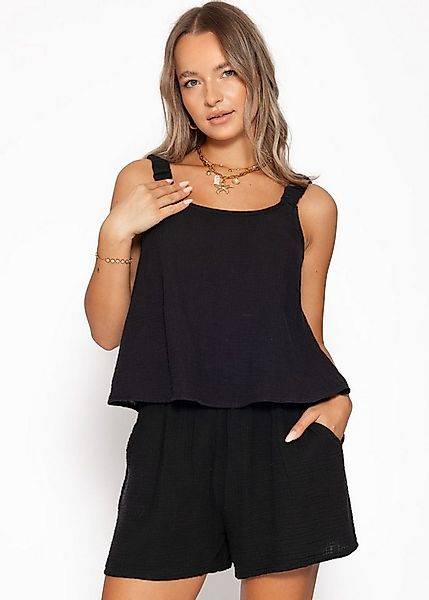 SASSYCLASSY T-Shirt Musselin Top mit gerafften Trägern für Damen Luftiges B günstig online kaufen