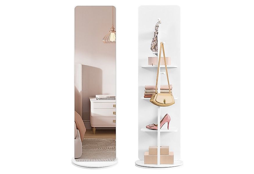 SONGMICS Standspiegel, 360° drehbar, mit Sockel, Ablagen und Haken, klares günstig online kaufen