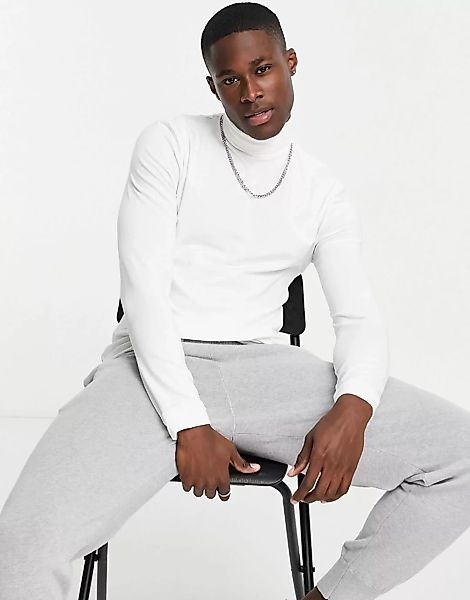 Topman – Langärmliges Shirt mit Rollkragen in Weiß günstig online kaufen