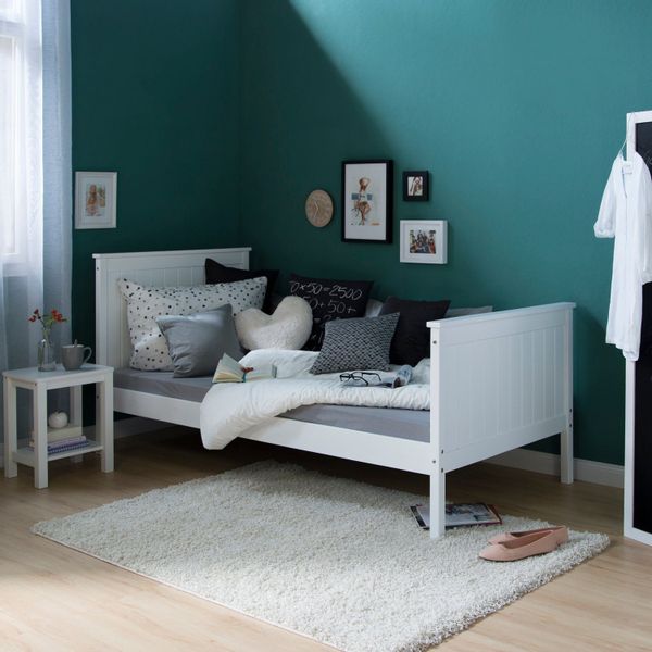 Homestyle4u Jugendbett Holzbett 90 x 200 cm Einzelbett Bettgestell Weiß 141 günstig online kaufen