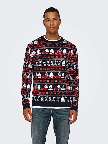 ONLY & SONS Rundhalspullover "ONSXMAS REG 5 JAQ CREW KNIT" günstig online kaufen