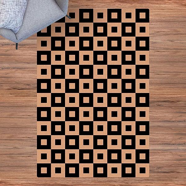 Kork-Teppich Geometrisches Muster aus Schwarz Weißen Quadraten günstig online kaufen