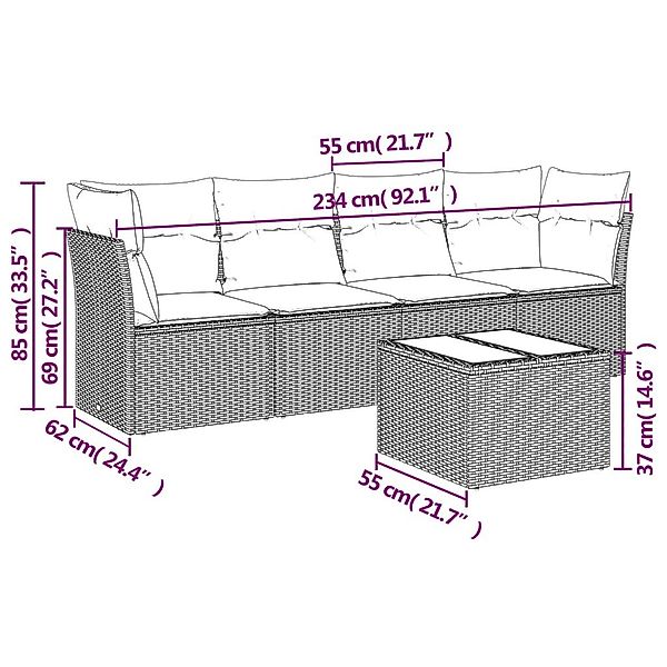 vidaXL Gartenlounge-Set 5-tlg. Garten-Sofagarnitur mit Kissen günstig online kaufen
