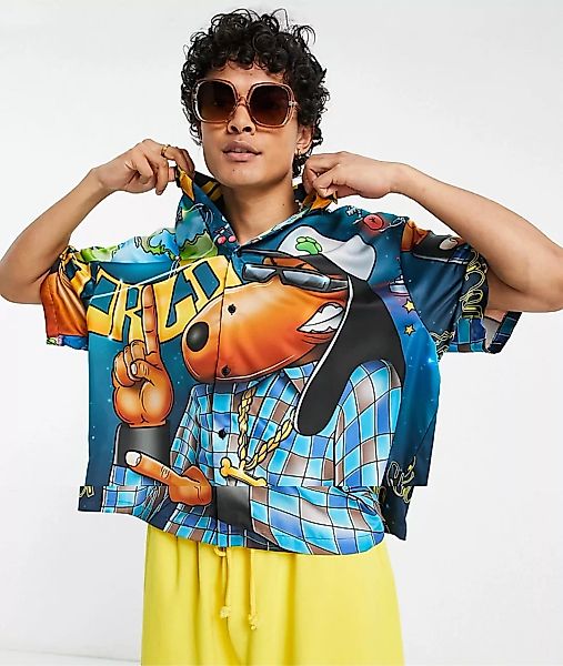 ASOS DESIGN – Snoop Dogg – Kastiges Oversize-Hemd mit Hip-Hop-Print-Weiß günstig online kaufen