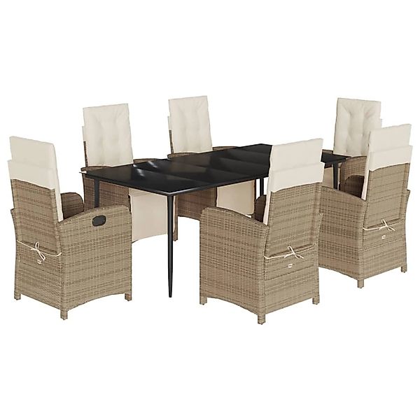 vidaXL 7-Tlg Garten-Essgruppe mit Kissen Beige Poly Rattan 3212575 günstig online kaufen