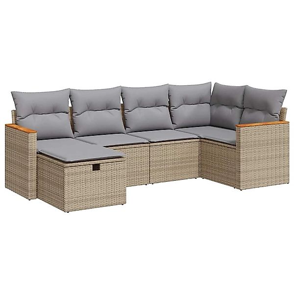 vidaXL 6-Tlg Garten-Sofagarnitur mit Kissen Beige Poly Rattan 3325916 günstig online kaufen