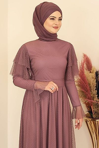 Modavitrini Tüllkleid Abendkleid Maxikleid aus gepunktetem Tüll langarm fes günstig online kaufen