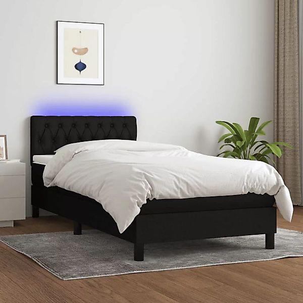 Vidaxl Boxspringbett Mit Matratze & Led Schwarz 100x200 Cm Stoff günstig online kaufen