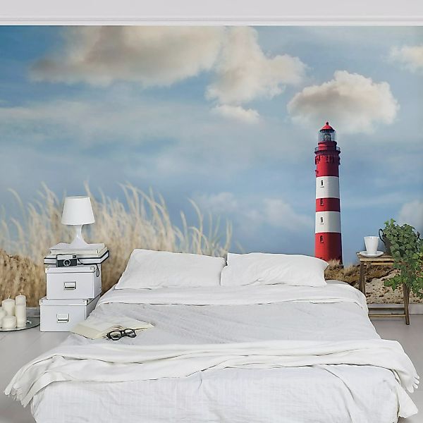 Bilderwelten Fototapete Strand Leuchtturm in den Dünen blau Gr. 192 x 192 günstig online kaufen